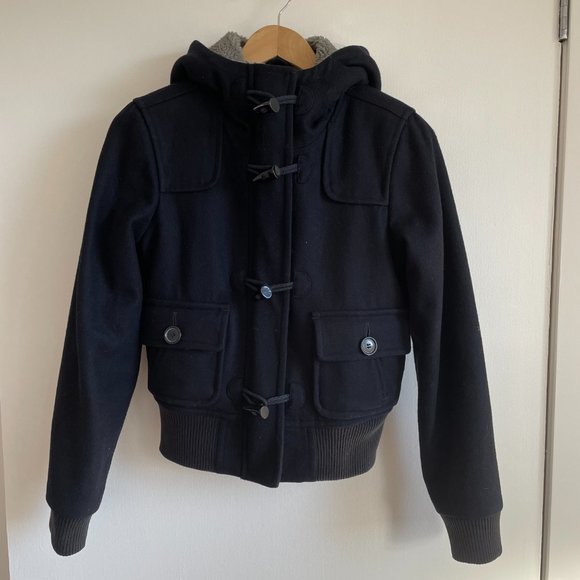 Jacob Connexion - Navy Blue Hooded Pea Coat - Picture 12 of 16